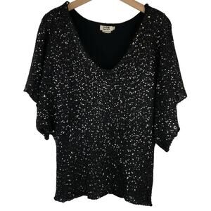 Molly Bracken Sequin Dolman Short Sleeve Sweater Women's Size Medium Black
